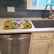 Load image into Gallery viewer, English Bulldog in Sunflowers Dish Drying Mat Absorbent Dish Drying Mat Pad for Kitchen Counter Dish Drainer Mat for Countertop, 14 x 21", Multicolor