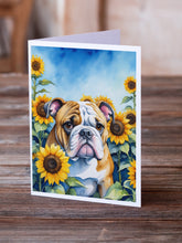 Load image into Gallery viewer, English Bulldog in Sunflowers Greeting Cards - Blank Note Cards – 8-Pack of Artist-Designed Cards with Envelopes