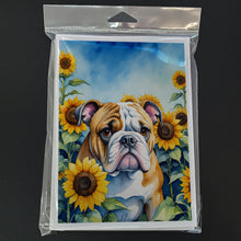 Load image into Gallery viewer, English Bulldog in Sunflowers Greeting Cards - Blank Note Cards – 8-Pack of Artist-Designed Cards with Envelopes
