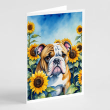 Load image into Gallery viewer, English Bulldog in Sunflowers Greeting Cards - Blank Note Cards – 8-Pack of Artist-Designed Cards with Envelopes
