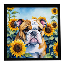 Load image into Gallery viewer, English Bulldog in Sunflowers Framed Metal Print