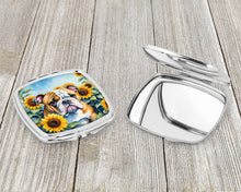 Load image into Gallery viewer, English Bulldog in Sunflowers Compact Mirror – Stylish Purse Mirror with Artistic Covers
