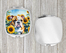 Load image into Gallery viewer, English Bulldog in Sunflowers Compact Mirror – Stylish Purse Mirror with Artistic Covers