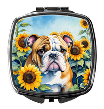 Load image into Gallery viewer, English Bulldog in Sunflowers Compact Mirror – Stylish Purse Mirror with Artistic Covers