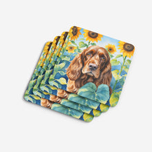 Load image into Gallery viewer, English Cocker Spaniel in Sunflowers Coasters - Set of 4 Lightweight Foam, Absorbent Drink Coasters