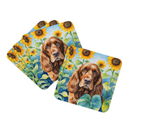 Load image into Gallery viewer, English Cocker Spaniel in Sunflowers Coasters - Set of 4 Lightweight Foam, Absorbent Drink Coasters