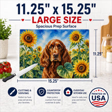 Load image into Gallery viewer, English Cocker Spaniel in Sunflowers Cutting Board Tempered Glass Kitchen Cutting Surface, Heat Resistant Chopping Board with Non-Slip Feet, Decorative Food Prep &amp; Serving