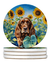 Load image into Gallery viewer, English Cocker Spaniel in Sunflowers Large Sandstone Coasters Pack of 4