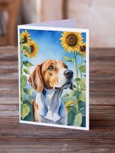 Load image into Gallery viewer, English Foxhound in Sunflowers Greeting Cards - Blank Note Cards – 8-Pack of Artist-Designed Cards with Envelopes