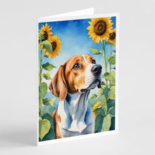 Load image into Gallery viewer, English Foxhound in Sunflowers Greeting Cards - Blank Note Cards – 8-Pack of Artist-Designed Cards with Envelopes
