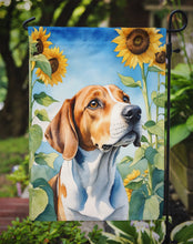Load image into Gallery viewer, English Foxhound in Sunflowers Garden Flag – Bright Dog-Themed Yard Decor