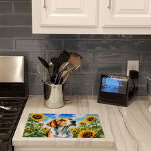 Load image into Gallery viewer, English Foxhound in Sunflowers Cutting Board Tempered Glass Kitchen Cutting Surface, Heat Resistant Chopping Board with Non-Slip Feet, Decorative Food Prep &amp; Serving