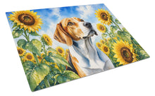 Load image into Gallery viewer, English Foxhound in Sunflowers Cutting Board Tempered Glass Kitchen Cutting Surface, Heat Resistant Chopping Board with Non-Slip Feet, Decorative Food Prep &amp; Serving