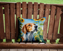 Load image into Gallery viewer, English Foxhound in Sunflowers Throw Pillow - 14x14 Decorative Pillow – Art for Your Home &amp; Patio