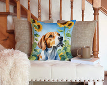 Load image into Gallery viewer, English Foxhound in Sunflowers Throw Pillow - 14x14 Decorative Pillow – Art for Your Home &amp; Patio