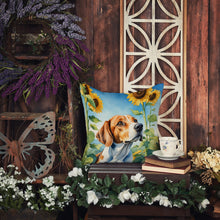Load image into Gallery viewer, English Foxhound in Sunflowers Throw Pillow - 14x14 Decorative Pillow – Art for Your Home &amp; Patio