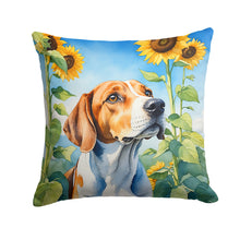 Load image into Gallery viewer, English Foxhound in Sunflowers Throw Pillow - 14x14 Decorative Pillow – Art for Your Home &amp; Patio
