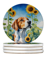 Load image into Gallery viewer, English Foxhound in Sunflowers Large Sandstone Coasters Pack of 4