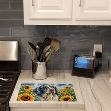 Load image into Gallery viewer, English Setter in Sunflowers Cutting Board Tempered Glass Kitchen Cutting Surface, Heat Resistant Chopping Board with Non-Slip Feet, Decorative Food Prep &amp; Serving