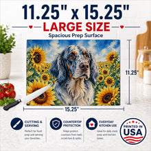Load image into Gallery viewer, English Setter in Sunflowers Cutting Board Tempered Glass Kitchen Cutting Surface, Heat Resistant Chopping Board with Non-Slip Feet, Decorative Food Prep &amp; Serving