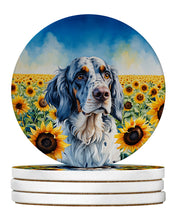 Load image into Gallery viewer, English Setter in Sunflowers Large Sandstone Coasters Pack of 4