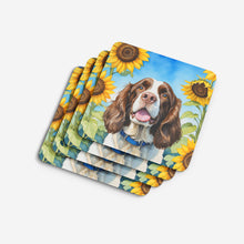 Load image into Gallery viewer, English Springer Spaniel in Sunflowers Coasters - Set of 4 Lightweight Foam, Absorbent Drink Coasters