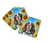 Load image into Gallery viewer, English Springer Spaniel in Sunflowers Coasters - Set of 4 Lightweight Foam, Absorbent Drink Coasters