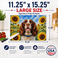 Load image into Gallery viewer, English Springer Spaniel in Sunflowers Cutting Board Tempered Glass Kitchen Cutting Surface, Heat Resistant Chopping Board with Non-Slip Feet, Decorative Food Prep &amp; Serving