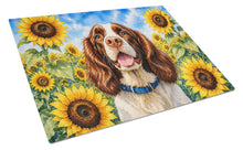 Load image into Gallery viewer, English Springer Spaniel in Sunflowers Cutting Board Tempered Glass Kitchen Cutting Surface, Heat Resistant Chopping Board with Non-Slip Feet, Decorative Food Prep &amp; Serving