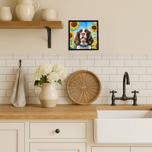 Load image into Gallery viewer, English Springer Spaniel in Sunflowers Framed Metal Print