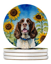 Load image into Gallery viewer, English Springer Spaniel in Sunflowers Large Sandstone Coasters Pack of 4