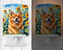 Load image into Gallery viewer, Finnish Spitz in Sunflowers Ceramic Night Light