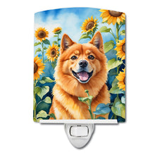 Load image into Gallery viewer, Finnish Spitz in Sunflowers Ceramic Night Light