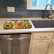 Load image into Gallery viewer, Finnish Spitz in Sunflowers Dish Drying Mat Absorbent Dish Drying Mat Pad for Kitchen Counter Dish Drainer Mat for Countertop, 14 x 21", Multicolor