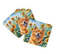 Load image into Gallery viewer, Finnish Spitz in Sunflowers Coasters - Set of 4 Lightweight Foam, Absorbent Drink Coasters