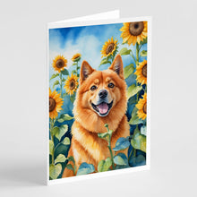Load image into Gallery viewer, Finnish Spitz in Sunflowers Greeting Cards - Blank Note Cards – 8-Pack of Artist-Designed Cards with Envelopes