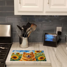 Load image into Gallery viewer, Finnish Spitz in Sunflowers Cutting Board Tempered Glass Kitchen Cutting Surface, Heat Resistant Chopping Board with Non-Slip Feet, Decorative Food Prep &amp; Serving