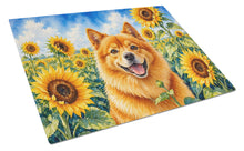 Load image into Gallery viewer, Finnish Spitz in Sunflowers Cutting Board Tempered Glass Kitchen Cutting Surface, Heat Resistant Chopping Board with Non-Slip Feet, Decorative Food Prep &amp; Serving