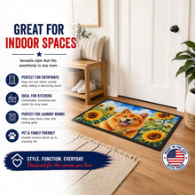 Load image into Gallery viewer, Finnish Spitz in Sunflowers Doormat Front Door Mat Indoor Outdoor Rugs for Entryway, Non Slip Washable Low Pile, 18H X 27W