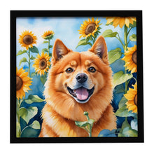 Load image into Gallery viewer, Finnish Spitz in Sunflowers Framed Metal Print