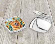 Load image into Gallery viewer, Finnish Spitz in Sunflowers Compact Mirror – Stylish Purse Mirror with Artistic Covers