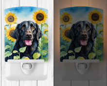 Load image into Gallery viewer, Flat-Coated Retriever in Sunflowers Ceramic Night Light