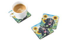 Load image into Gallery viewer, Flat-Coated Retriever in Sunflowers Coasters - Set of 4 Lightweight Foam, Absorbent Drink Coasters
