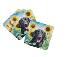 Load image into Gallery viewer, Flat-Coated Retriever in Sunflowers Coasters - Set of 4 Lightweight Foam, Absorbent Drink Coasters