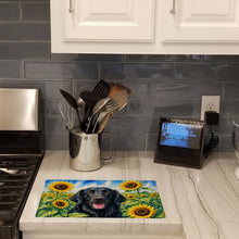 Load image into Gallery viewer, Flat-Coated Retriever in Sunflowers Cutting Board Tempered Glass Kitchen Cutting Surface, Heat Resistant Chopping Board with Non-Slip Feet, Decorative Food Prep &amp; Serving