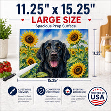 Load image into Gallery viewer, Flat-Coated Retriever in Sunflowers Cutting Board Tempered Glass Kitchen Cutting Surface, Heat Resistant Chopping Board with Non-Slip Feet, Decorative Food Prep &amp; Serving