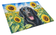Load image into Gallery viewer, Flat-Coated Retriever in Sunflowers Cutting Board Tempered Glass Kitchen Cutting Surface, Heat Resistant Chopping Board with Non-Slip Feet, Decorative Food Prep &amp; Serving