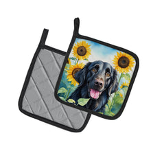 Load image into Gallery viewer, Flat-Coated Retriever in Sunflowers Pot Holders - Set of 2 Decorative Kitchen Helpers | Made in the USA