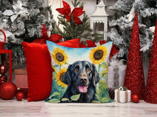 Load image into Gallery viewer, Flat-Coated Retriever in Sunflowers Throw Pillow - 14x14 Decorative Pillow – Art for Your Home &amp; Patio