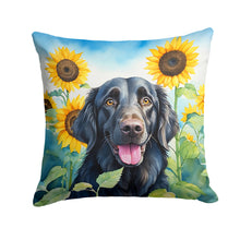 Load image into Gallery viewer, Flat-Coated Retriever in Sunflowers Throw Pillow - 14x14 Decorative Pillow – Art for Your Home &amp; Patio